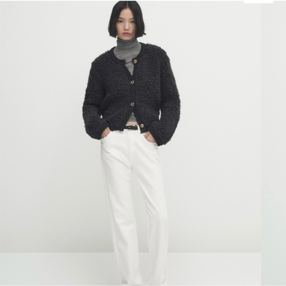 NWT. Massimo Dutti Lead (black/gray) Wool Blend Bouclé Knit Cardigan. Size S, M. - Picture 2 of 14